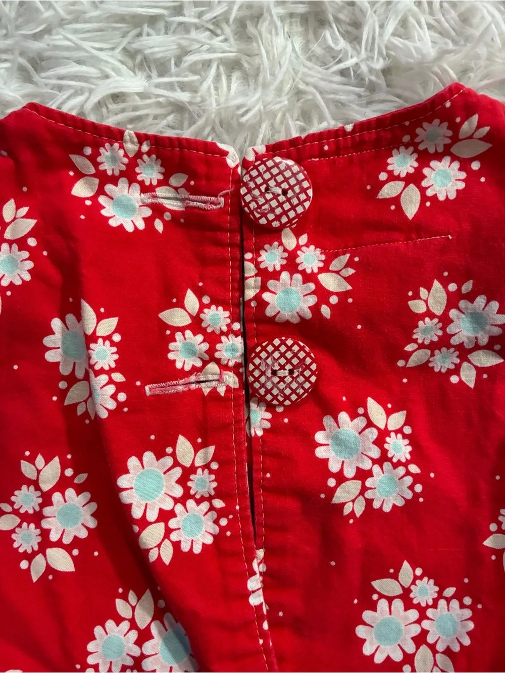 Handmade Etsy Vintage Retro Style Peter Pan Collar Floral Red Dress Girls 3/4